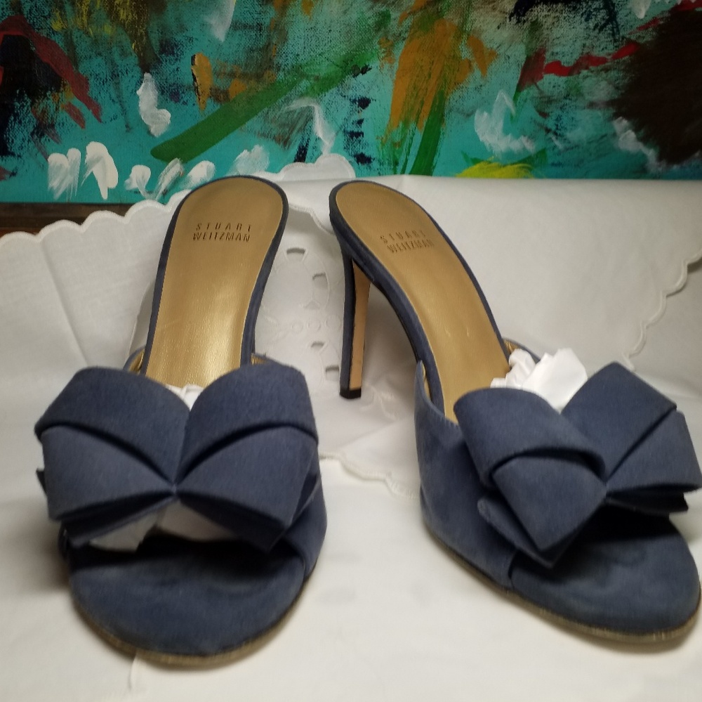 Stuart Weitzman Suede Navy Heels Bow